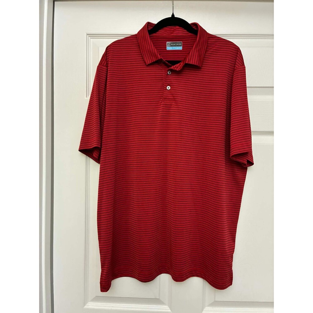 PGA TOUR Men’s Golf Polo Shirt XL Red Black‎ Striped Short Sleeve Performance